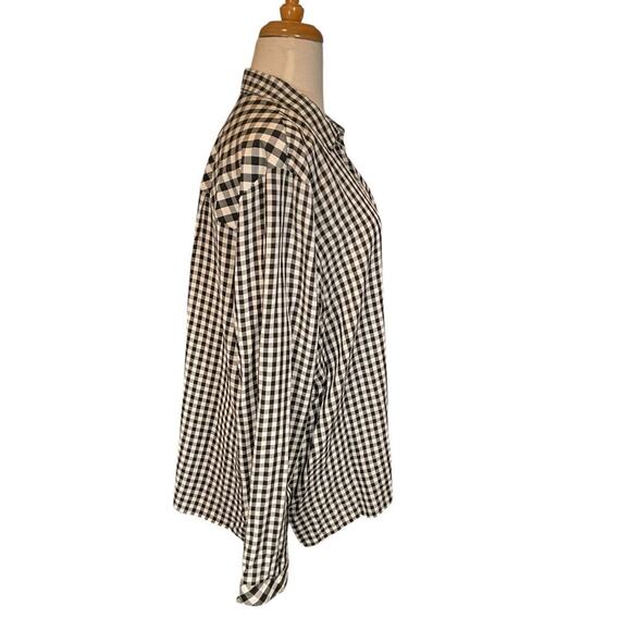 J. Jill Womens Black White Buffalo Check Spring Popover Blouse Large Long Sleeve - Picture 5 of 10